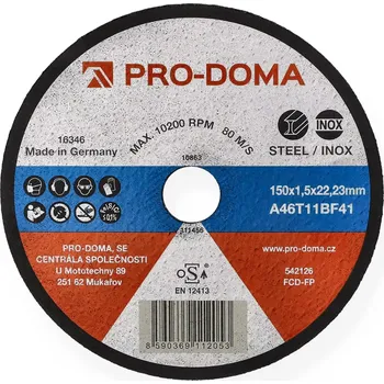 Řezný kotouč Kotouč řezný ocel nerez PRO-DOMA – 150×1,5 mm