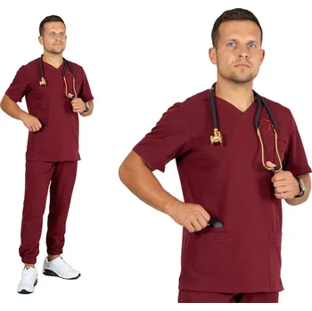 Pánská mikina Elastická pánská zdravotnická mikina MODNÍ POHODLÍ pánský scrubs LIAM - BORDO 3XL