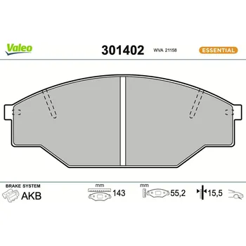 Brzdová destička Sada brzdových destiček, kotoučová brzda VALEO 301402
