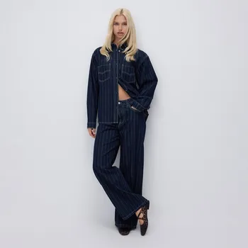 Dámské džíny Reserved - Volné džíny s proužkem - tmavomodrá - 590HV-59J - 590HV-59J-36