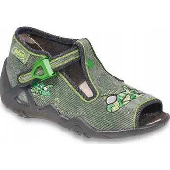 Dívčí bačkory Befado dětské papuče na suchý zip šedé, velikost 20