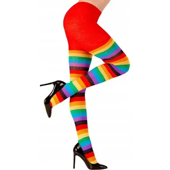 Dámské punčochy Punčocháče Barevné pruhované duhové klaunské XL