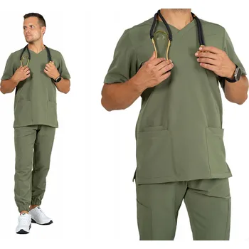 Pánská mikina Elastická pánská zdravotnická mikina MODNÍ POHODLÍ pánský scrub LIAM - OLIVOVÁ 3XL