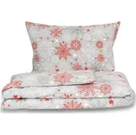 Kvalitex Vánoční povlečení 1+1, 140 × 220, 70 × 90 cm Vločky červenošedé