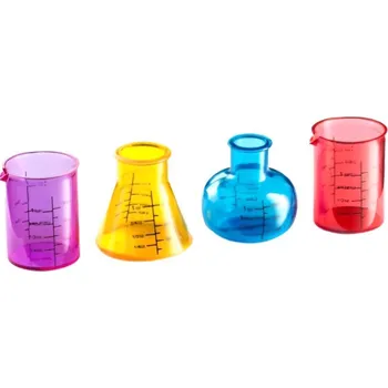 Sklenice Alum Plastové panáky ve tvaru chemických sklenic – sada 4 ks