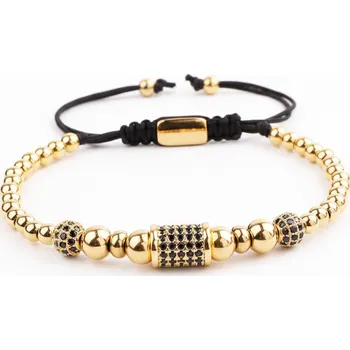 Náramek ANNA PERLY Luxusní trendy shamballa náramek z pozlacených kuliček oceli s prvkem válečku se zirkony