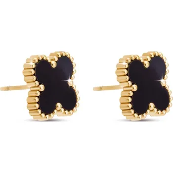 Náušnice Biju Pozlacené náušnice 14K z chirurgické oceli 1003130 s černou květinou