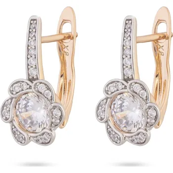 Náušnice Biju Pozlacené náušnice 18K, květina osázená zirkony 1002549