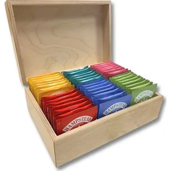 Hampstead Tea Přírodní dřevěná kazeta mix sáčkových čajů 78 ks 6 druhů