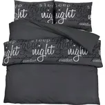 Shumee Sada ložního prádla 1+2 černá 200 × 220 cm bavlna, nápisy, polštáře 80 × 80 cm