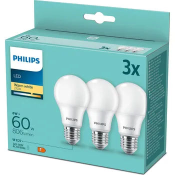 Žárovka Philips LED 9-60W, E27 2700K, 3ks