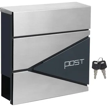 Poštovní schránka Moderní poštovní schránka s přihrádkou na noviny, antracitová a stříbrná
