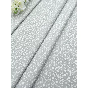 Látka 100% bavlna - bílé kytičky na šedé