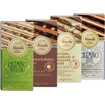 Fitness strava Venchi Cremino Sada 4 čokolád, pistácie, lískové oříšky a bílá čokoláda se slanými ořechy