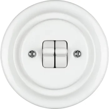 vypínač X-Site Retro dvojvypínač keramika páčkový bílý s rámečkem