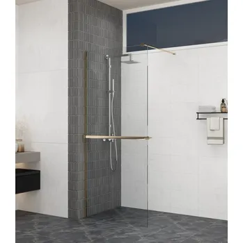 Držák na ručník Erga Paris, polička/držák na ručníky pro sprchovou zástěnu (max. 140cm), zlatá lesklá, ERG-V02-PARIS-SHELF-GD