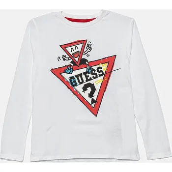 Dětské bavlněné tričko s dlouhým rukávem Guess N5YI01.K8HM4.9BYA bílá 00X, vel. 96-104