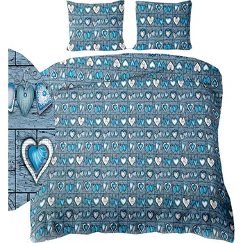 Povlečení 4sleep Krepové povlečení 140 × 200 + 70 × 90 cm - Srdíčka modré na šedém