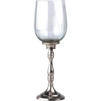 Svícen Koopmann International Skleněný svícen na nožičce a čajovou svíčku, čirý se stříbrnou 95 × 300 mm