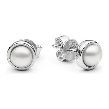 Náušnice ANNA PERLY Stříbrné kruhové náušnice s pravou bílou sladkovodní perlou (Ag 925/1000, 1,68 g)