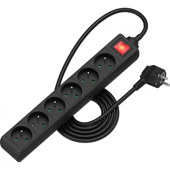 Elektrická zásuvka AlzaPower prodlužovací přívod 230V 6 zásuvek vypínač 2m černý