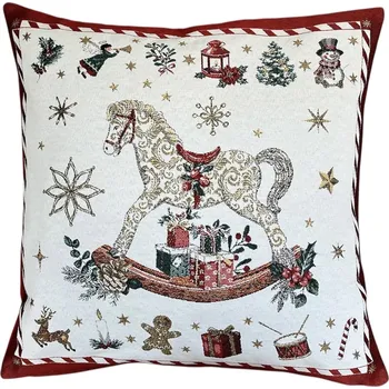 Povlečení Home of Christmas Žakárový vánoční povlak na polštář s motivem Houpací koník 50 × 50 cm