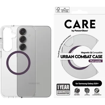 Pouzdro na mobilní telefon PanzerGlass CARE kryt Samsung Galaxy S25+ Urban Combat čirý/fialový QI (Plum Purple)