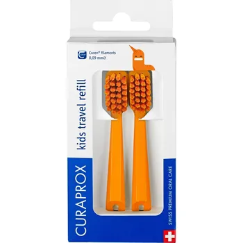 Zubní kartáček CURAPROX Kids Travel set oranžový náhrada, 2 ks