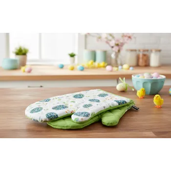 Chňapka Kuchyňské bavlněné rukavice - chňapky FESTIVE EGGS zelená 100% bavlna 19x30 cm Balení 2 kusy - levá a pravá rukavice.