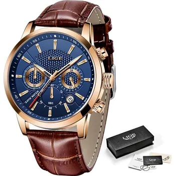 Hodinky Lige Pánské hodinky -hnědá/modrá 9866-9 + dárek zdarma