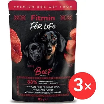 Fitmin For Life Hovězí kapsička pro štěňata a dospělé psy s inulinem 3 × 85 g