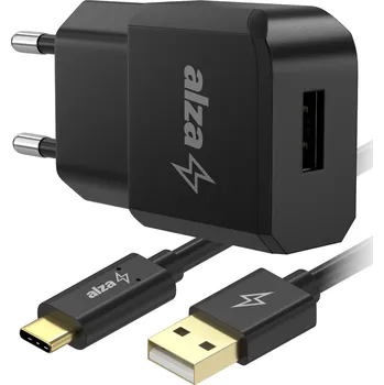 AlzaPower Smart Charger 2.1A černá + Core USB-C 2.0 1m černý