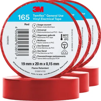 3M Izolační páska Temflex 165, rozměr 15 mm x 10 m x 0,15 mm, barva červená, 3 ks