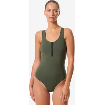 Dámské plavky DECATHLON Dámské jednodílné plavky na aquagym a aquabiking Lio XL-2XL KAŠTANOVÁ|ZELENÁ|ČERNÁ