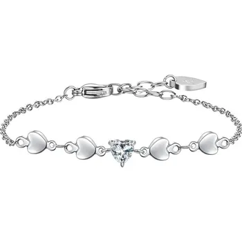 Náramek LUCA BARRA Ocelový náramek se srdíčky a bílými zirkony