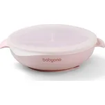 BabyOno silikonový talíř s přísavkou a víčkem růžový