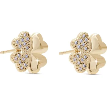 Šperk Biju Pozlacené náušnice 14K pecky, čtyřlístek se zirkony 1003171