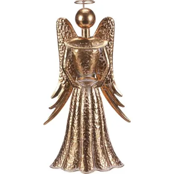 Autronic Anděl kovový - 41 cm, kalíšek na čaj. svíčku, zlatý, sada 2 ks