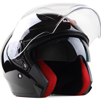 Helma na motorku MAXX - OF 878 Skútrová s plexi a sluneční clonou - černá lakovaná XL
