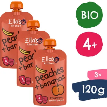 Dětská výživa Ella's Kitchen BIO Banán s broskví 3× 120 g