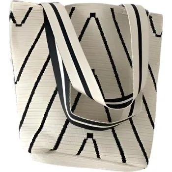 Kabelka ANNAM Pletená taška přes rameno béžová, černé čáry 32 × 31 cm