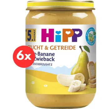 Dětská výživa HiPP BIO Ovoce a cereálie hruška-banán-sucharyod uk. 4.-6. měsíce, 6× 190 g