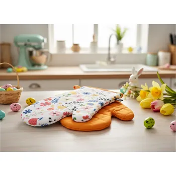 Chňapka Kuchyňské bavlněné rukavice - chňapky FLOWER BOMB oranžová 100% bavlna 19x30 cm Balení 2 kusy - levá a pravá rukavice.