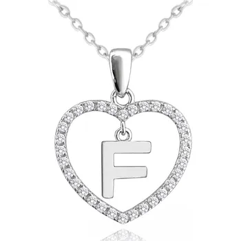 Šperk MINET Stříbrný náhrdelník písmeno v srdíčku "F" se zirkony (Ag 925/1000, 3,45 g)