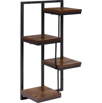 police ModernHome ME-ATS07 Nástěnná police se 4 úrovněmi, tmavé dřevo