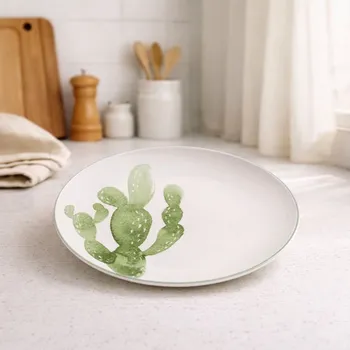 Stolování Bloomingville Kameninový talíř Jade s motivem kaktusu