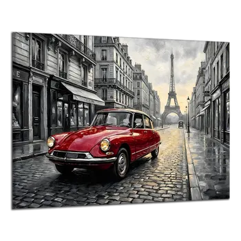 Obraz Obraz na plátně Červené auto v Paříži , jednodílný 4488AX