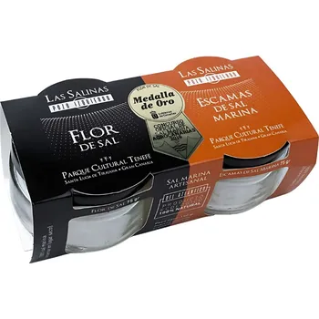 Koření Salinas Solný květ & solné vločky – Flor de Sal & Escamas | Prémiový duo pack mořské soli 2×75 g
