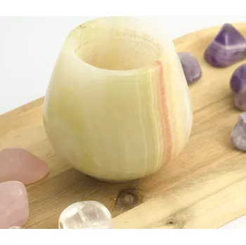 Zelený onyxový svícen soudek – Světlo klidu a srdeční rovnováhy ( 7,5 cm) - B