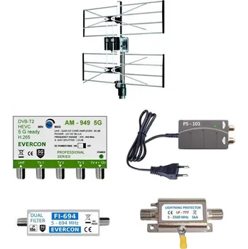 Anténní zesilovač EVERCON anténní komplet pro 4 TV do 70 km KOM-949-101-4-MAX